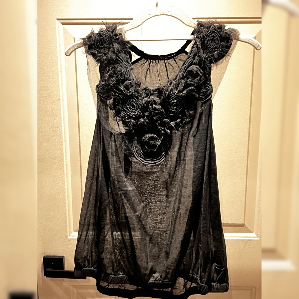 Seventy Black Sheer Rosette Blouse